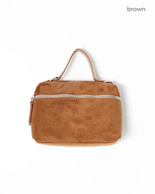 Square suede mini bag with zipper detail
