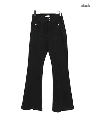 Double-button slit bootcut denim pants