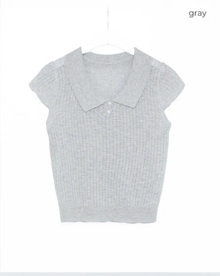 Round neck button collar knit