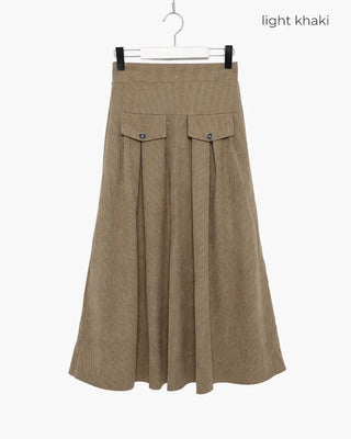 Corduroy pleated long skirt