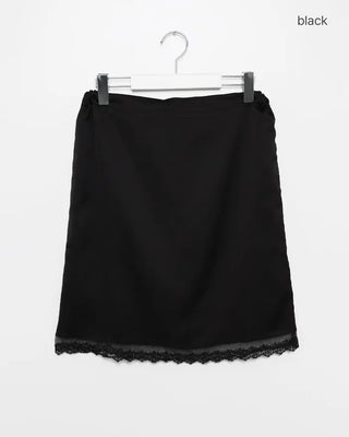Lace hem satin midi skirt