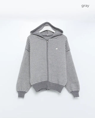 Striped Loose Fit Knit Hooded Parka