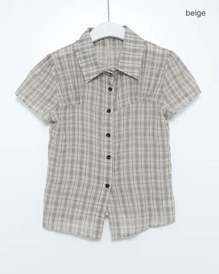 Chest Shirring Check Short-Sleeve Shirt