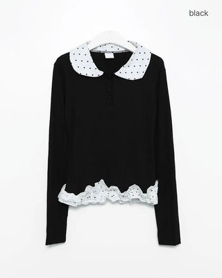 Polka Dot Frill Collar Top