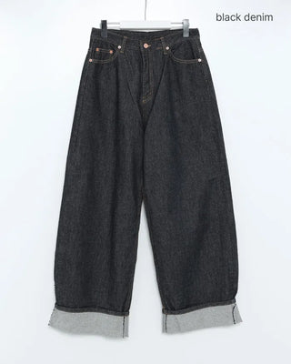 Rolled-up wide-leg denim