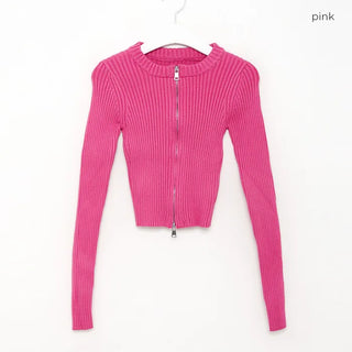 Rib-knit zip-up