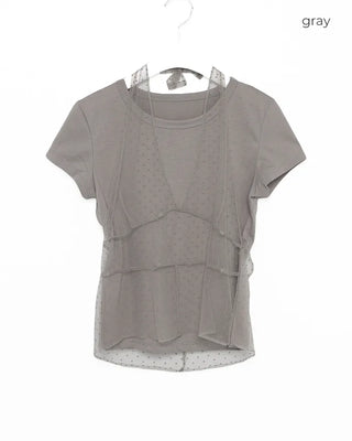 Dot Halter Layered Short-Sleeve T-Shirt