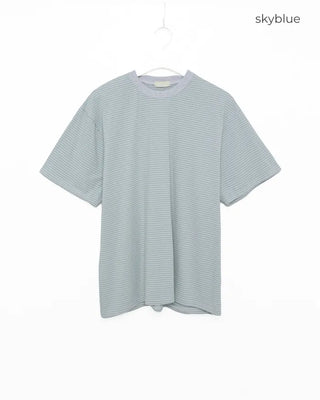 (Unisex) Striped Round Neck Short Sleeve T-Shirt