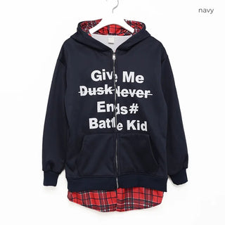 Checked layered hooded zip-up
