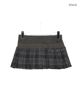 Tartan check studded mini pleated skirt