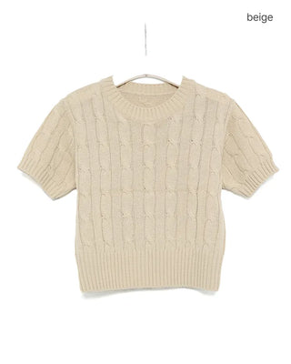Round neck cable knit short sleeve knit