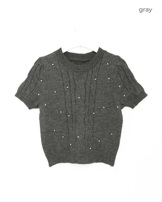 Pearl Cable Knit Short Sleeve Knit