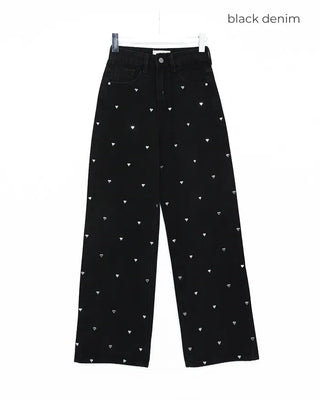 Heart-patterned denim pants