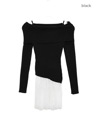 Off-shoulder knit frill camisole set