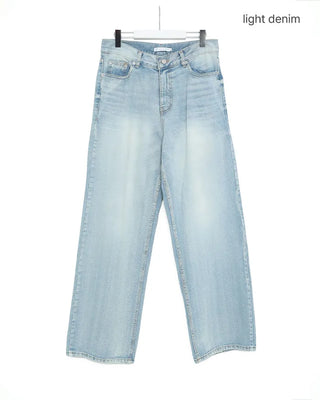 Washed double-pocket wide-leg denim