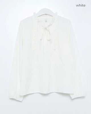 Frill neck ribbon blouse