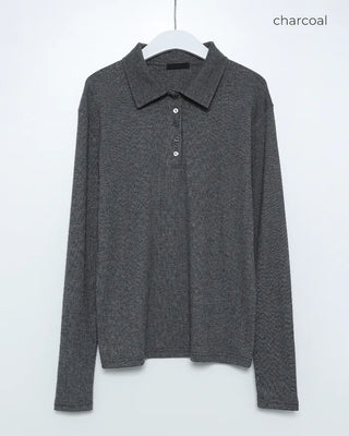 Button-collar neck T-shirt