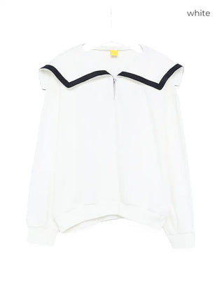 Sailor collar slit button sweatshirt