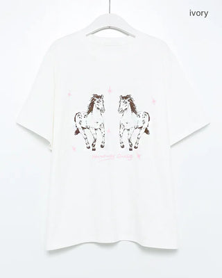 Double Horse Print Half T-Shirt