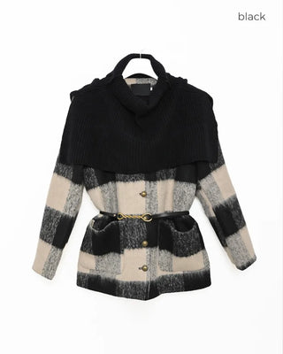 Knitted shawl set with checked jacket