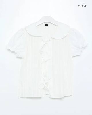 Round collar ribbon detail blouse