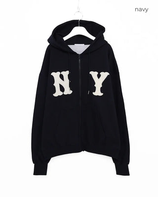 (Unisex) NY Unique Big Patch Zip-Up Hooded Parka