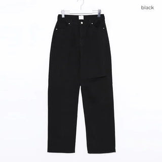 Slit Black Cotton Pants