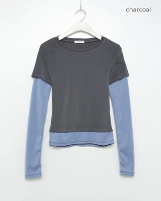 Two-tone layered long-sleeve T-shirt