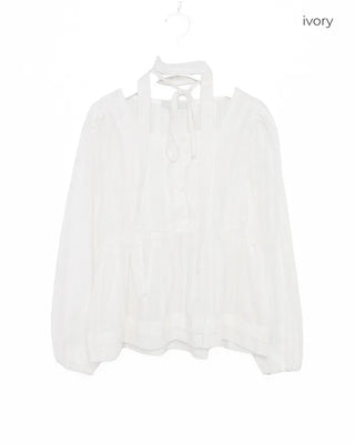 Neck tie & square neck half-button peplum