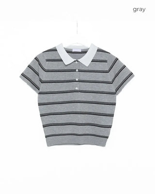 Border Color Slim Fit Short Sleeve Knit