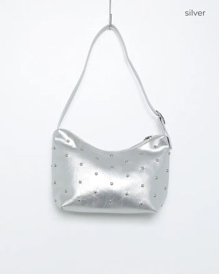 Round Studded Leather Zipper Bag