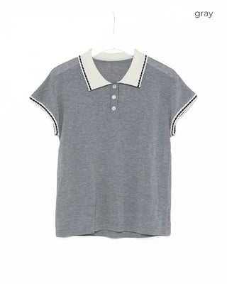 Stitched two-tone short-sleeved knit