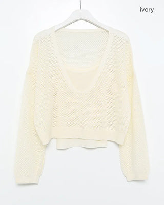 Camisole & Deep Glass Neck Mesh Knit