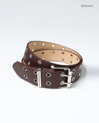 Double eyelet square buckle leather belt