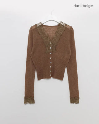 Lace-point V-neck cardigan