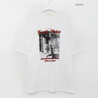 Loose-fitting photo print short-sleeved T-shirt