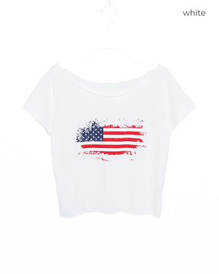 American Cut-Off Shoulder Neck Cropped T-Shirt