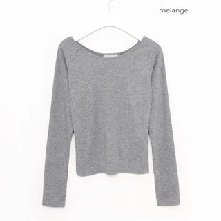 U-neck ribbed long-sleeved T-shirt