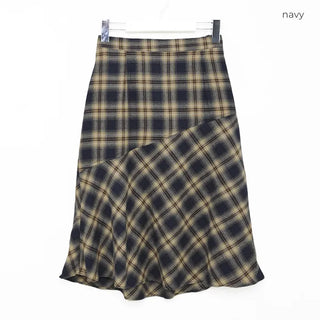 Vintage check layered banding skirt