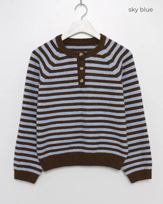 Striped Henley Neck Knit