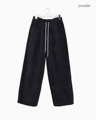 Corduroy wide-leg pants with elastic waistband