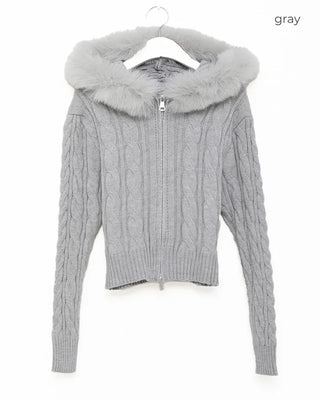 Fur Hood Cable Knit