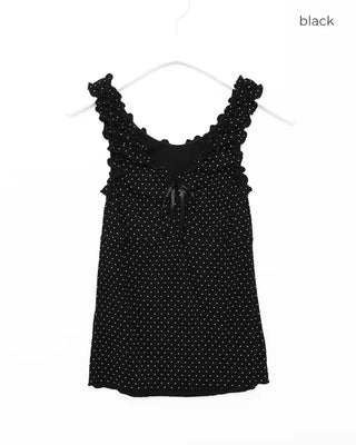 Pindot Ribbon Gathered Elastic Tank Top