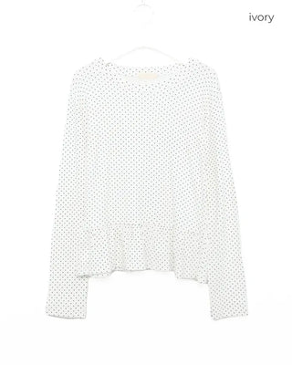 Polka Dot Waist Frill Point Long Sleeve T-Shirt