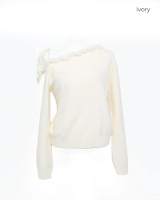 Fringe detail off-shoulder knit