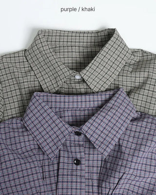 Checked cap-sleeve shirt blouse