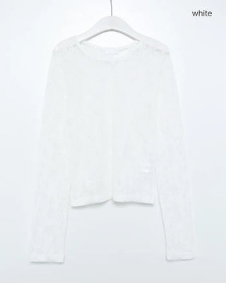 Tulle Flower See-Through Long T-Shirt