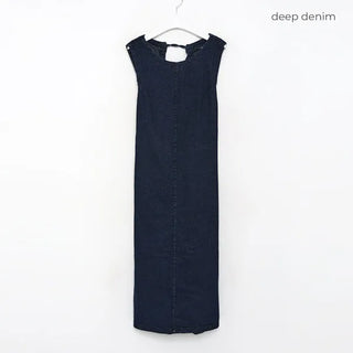 Back Shirred Open Denim Dress