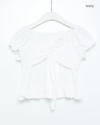Bust strap ribbon puff frill blouse
