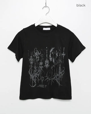Tattoo illustration semi-cropped half t-shirt